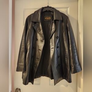 Genuine leather, double-breasted pea coat